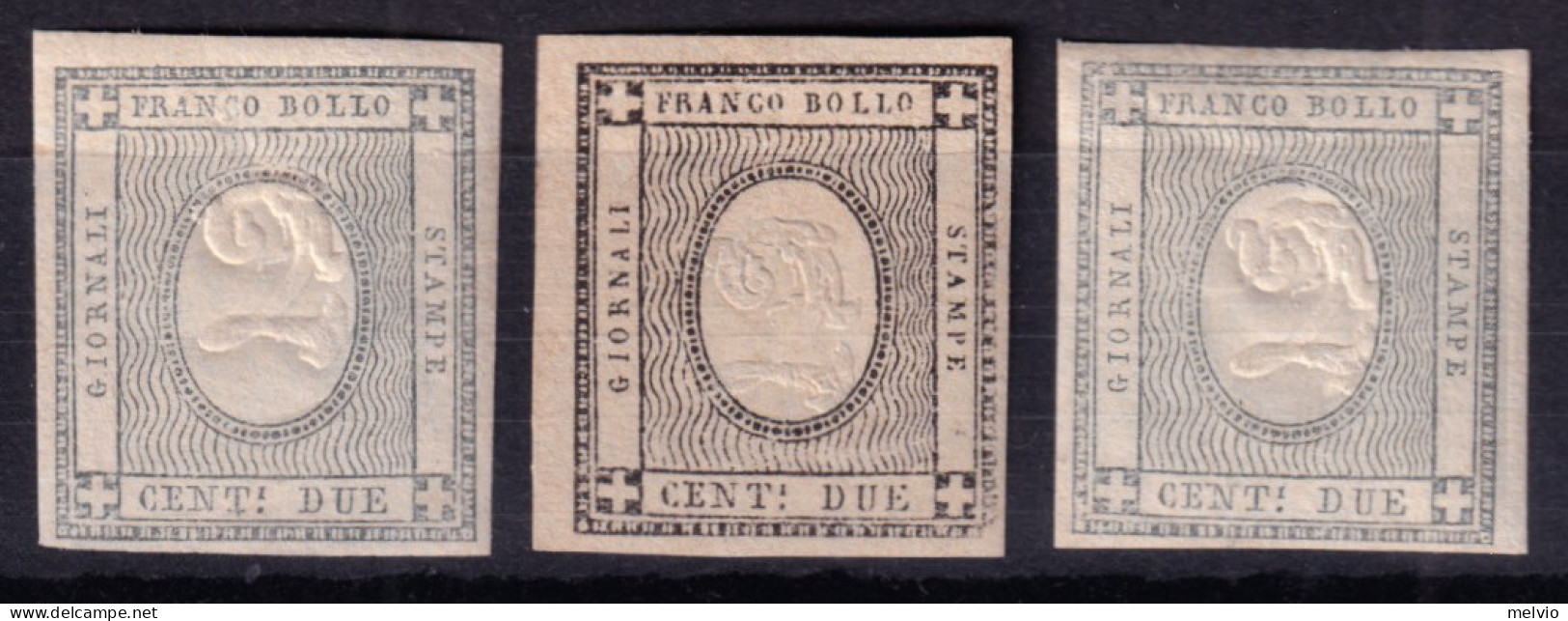 1861-Sardegna (MLH=*) CIFRA In RILIEVO C.2 Le Tre Gradazioni (grigio, Nero E Gri - Sardinien