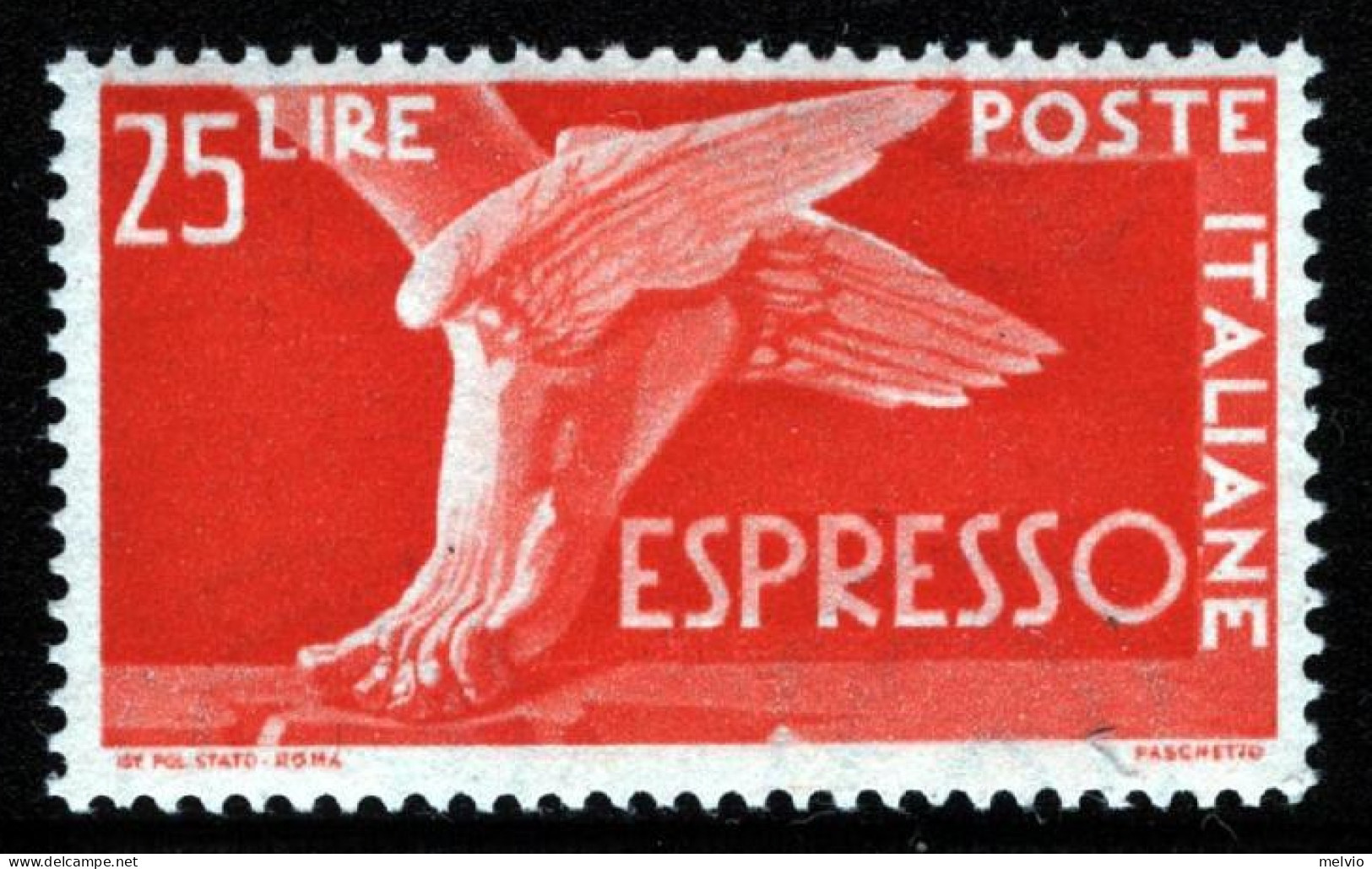 1945-Italia (MNH=**) Espresso L.25 Con Posizione Pregiata Di Filigrana "Capovolt - 1946-60: Nuevos