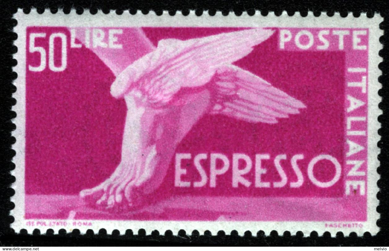 1945-Italia (MNH=**) Espresso L.50 Con Posizione Pregiata Di Filigrana "Capovolt - 1946-60: Mint/hinged