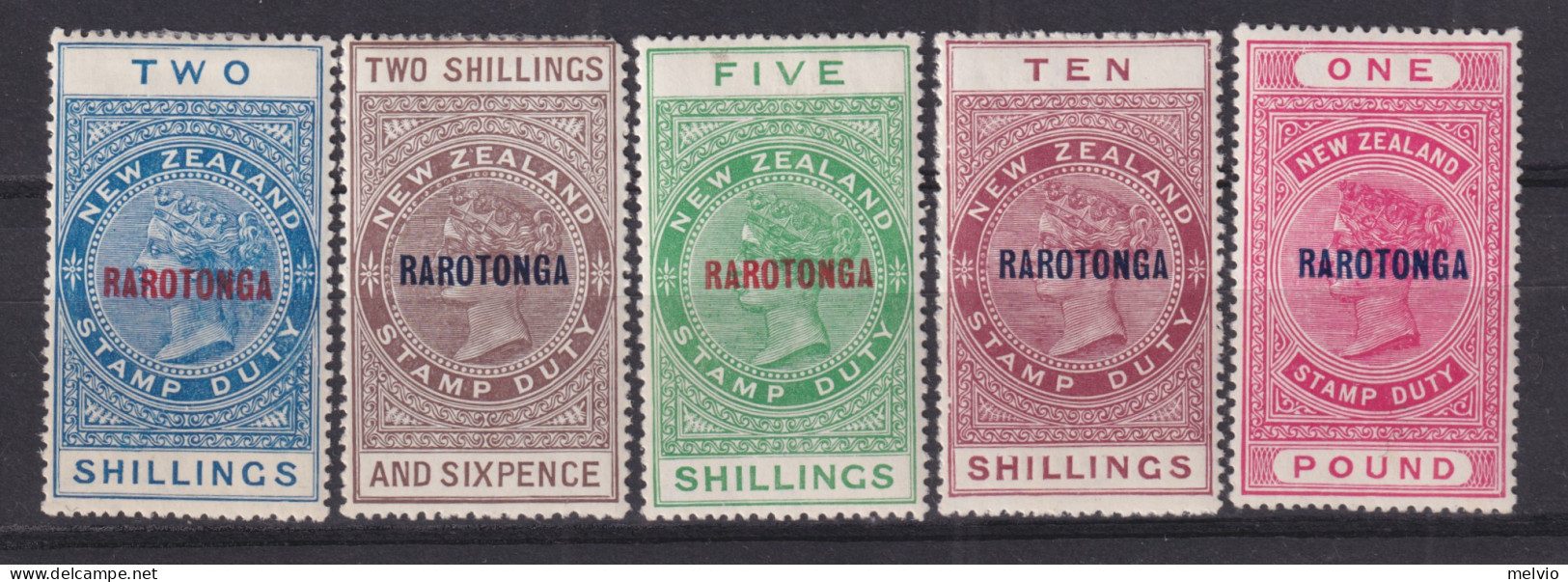 1921-Cook Isole Rarotonga (MLH=*) Fiscali Serie 5 Valori (il Valore Da 2,6sh. Pr - Cook Islands