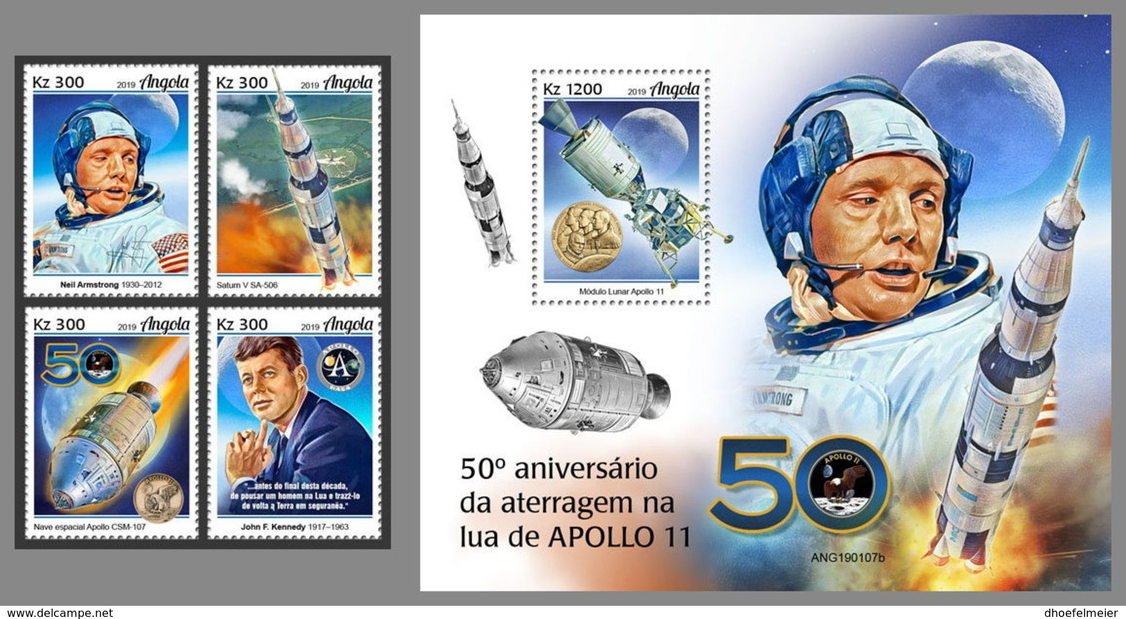 ANGOLA 2019 MNH 50 Years Apollo 11 Space Raumfahrt Espace 4v+S/S - OFFICIAL ISSUE - DH1923 - Africa