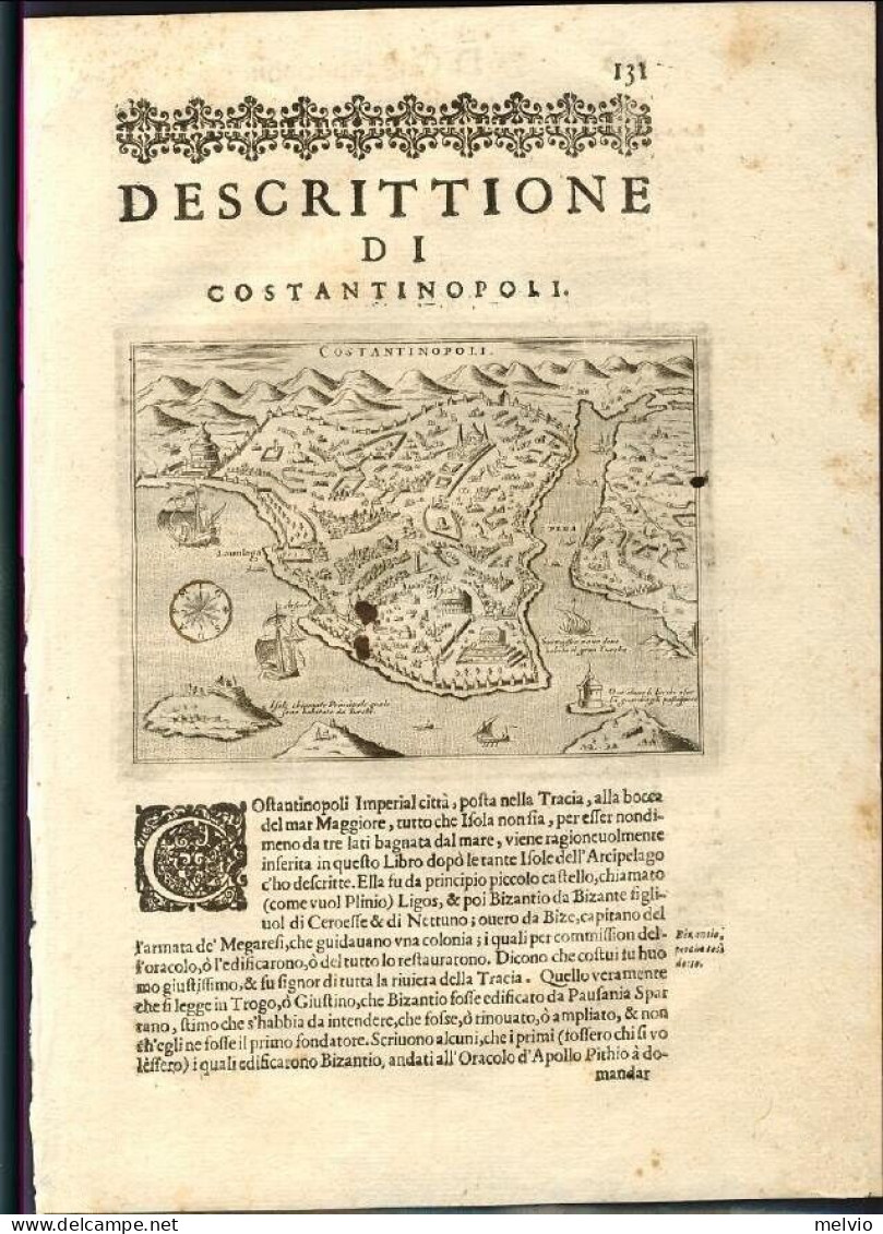 1620-Porcacchi Costantinopoli [Greek Island] Dim.pagina 21x29cm.garantita Origin - Cartes Géographiques