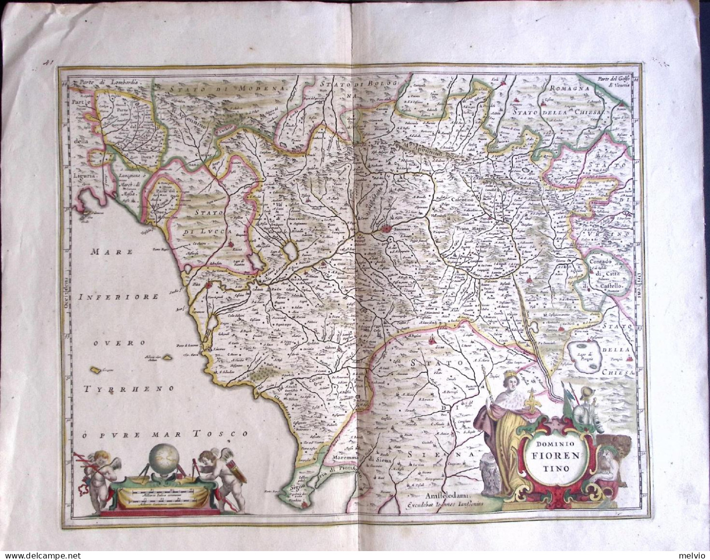 1630-Jan Janssonius "Dominio Fiorentino"coloritura Coeva Dimensione Alla Battuta - Landkarten