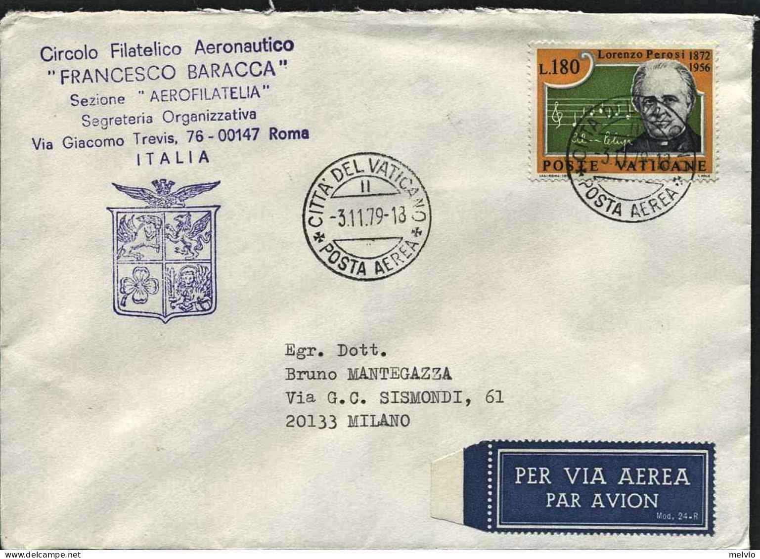 1979-Vaticano Busta Con Intestazione Pubblicitaria Del Circolo Filatelico Aerona - Aéreo