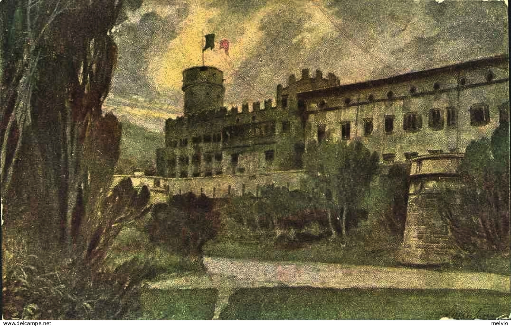 1919-Trento E Trieste Cartolina "castello Di Trento Con Stendardo"affr.mista 5c. - Trento & Trieste