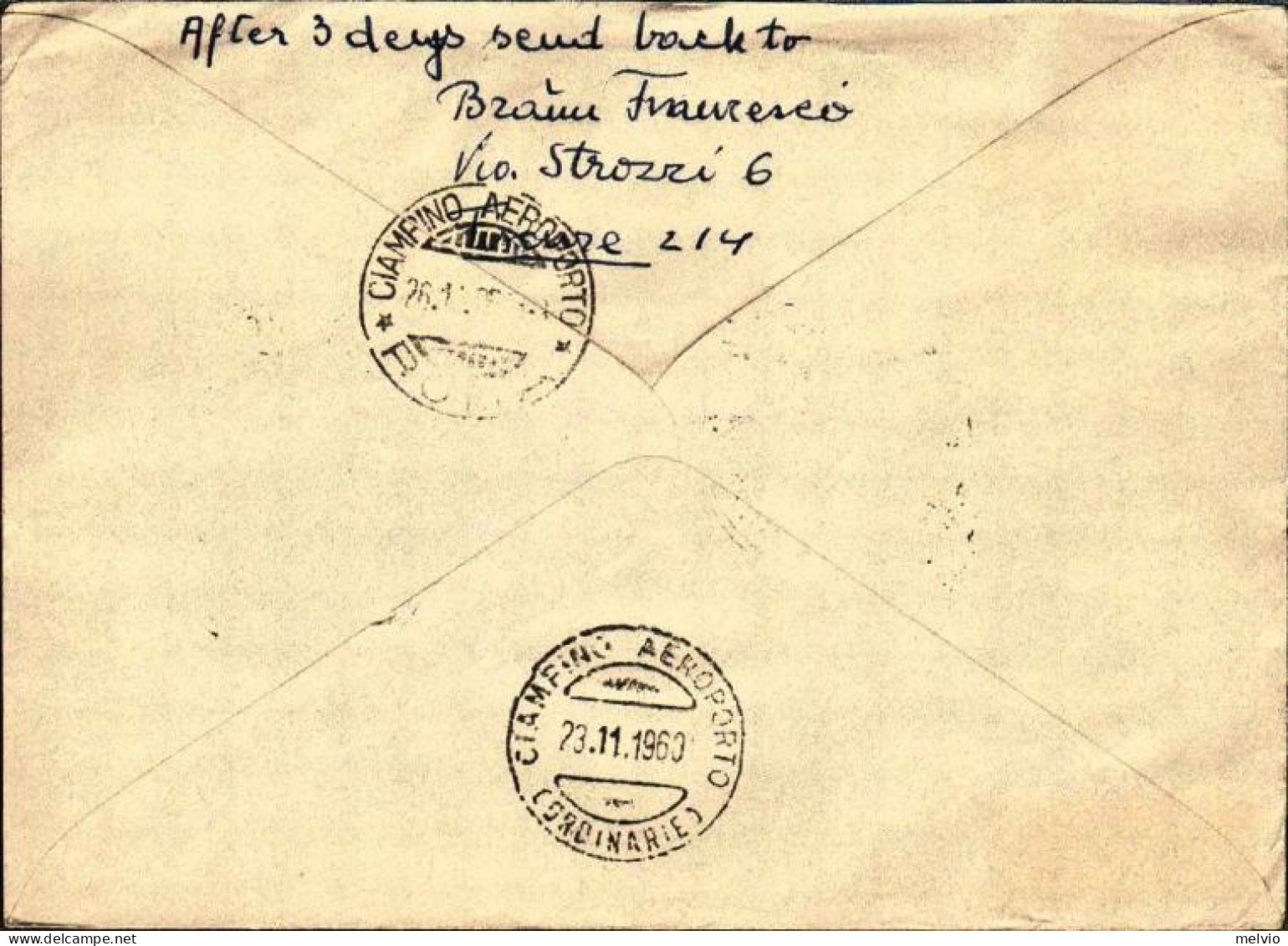 1960-Ungheria Hungary Magyar I^volo Malev Budapest Roma Del 23 Novembre Annullo  - Briefe U. Dokumente