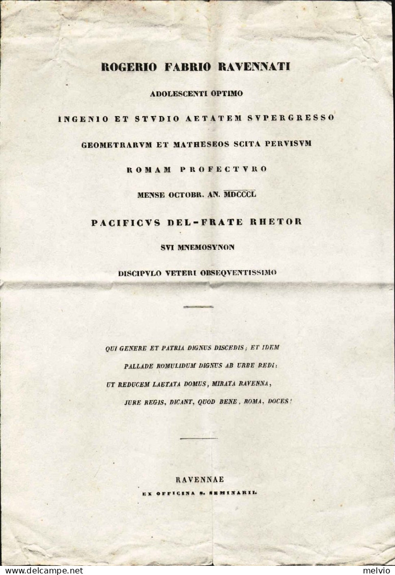 1850-diploma Rilasciato A Rogerio Fabrio Ravennate - Diplome Und Schulzeugnisse