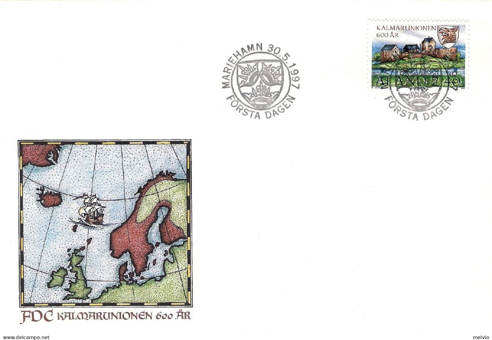 1997-Aland S.1v."600 Anniversario Unione Di Kalmar"su Fdc Illustrata - Aland