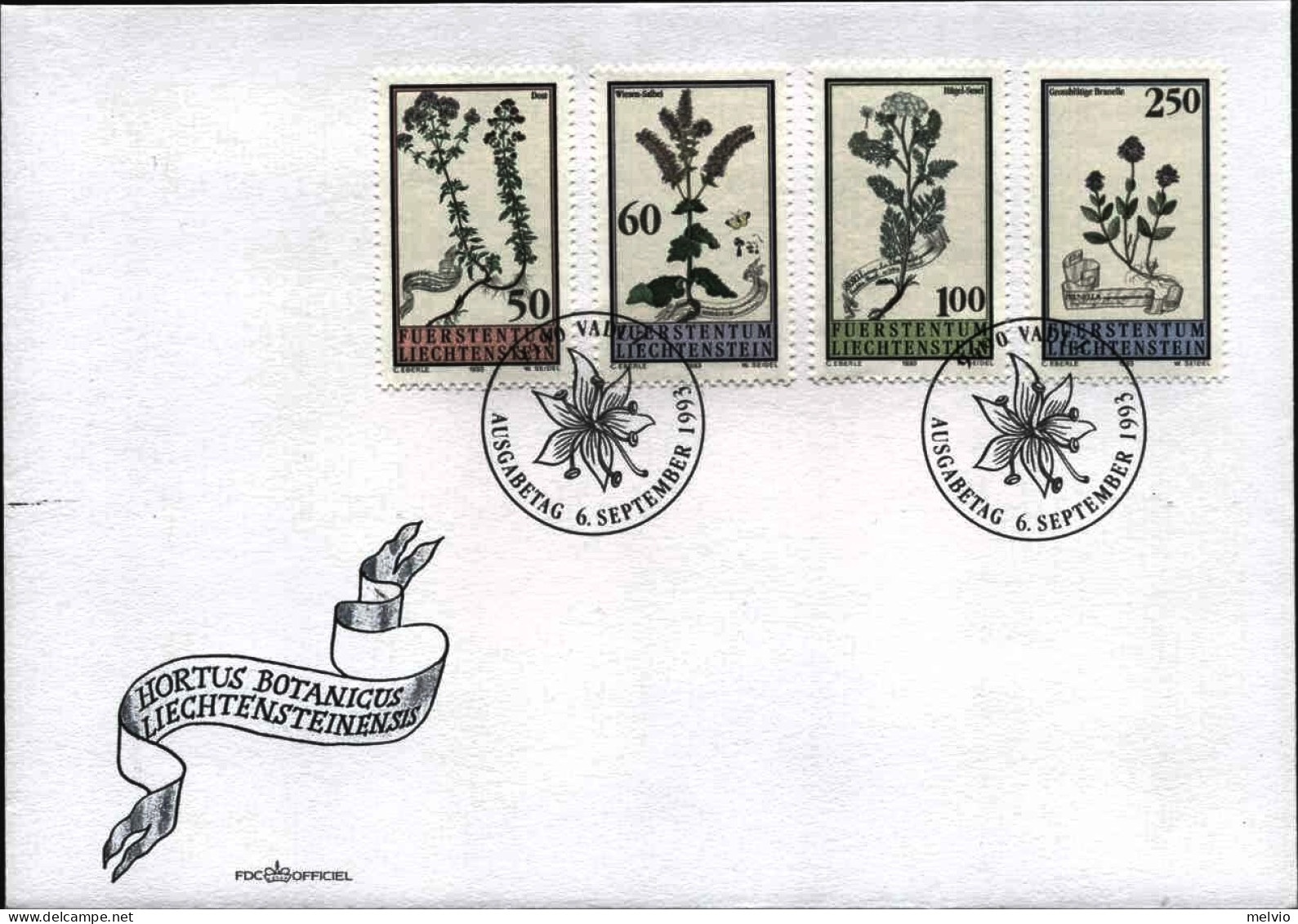 1993-Liechtenstein S.4v."Fiori Delle Praterie Asciutte"su Fdc Illustrata - FDC