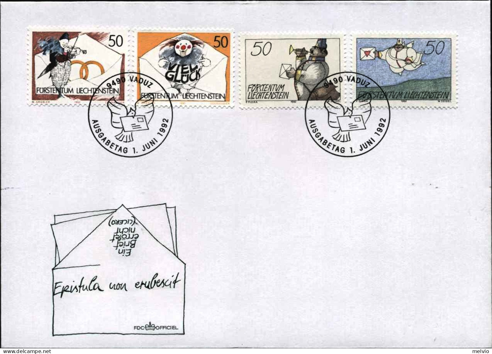 1992-Liechtenstein S.4v."francobolli Messaggio"su Fdc Illustrata - FDC