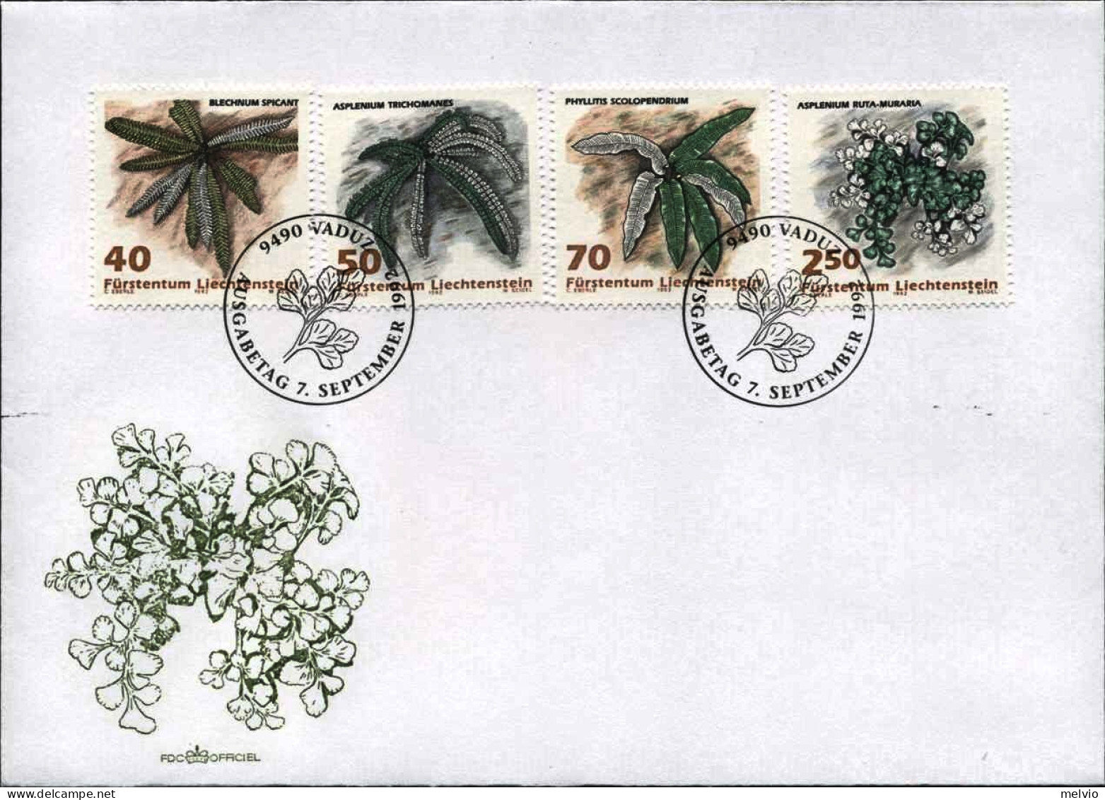 1992-Liechtenstein S.4v."Flora-felci"su Fdc Illustrata - FDC