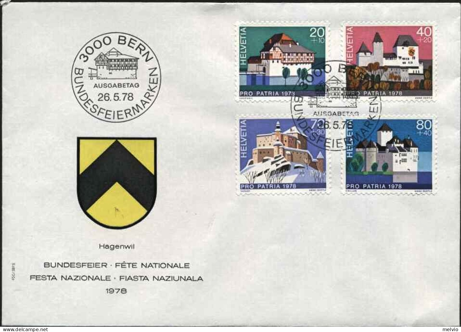 1978-Svizzera S.4v."pro Patria-castelli Svizzeri"su Fdc Illustrata - FDC