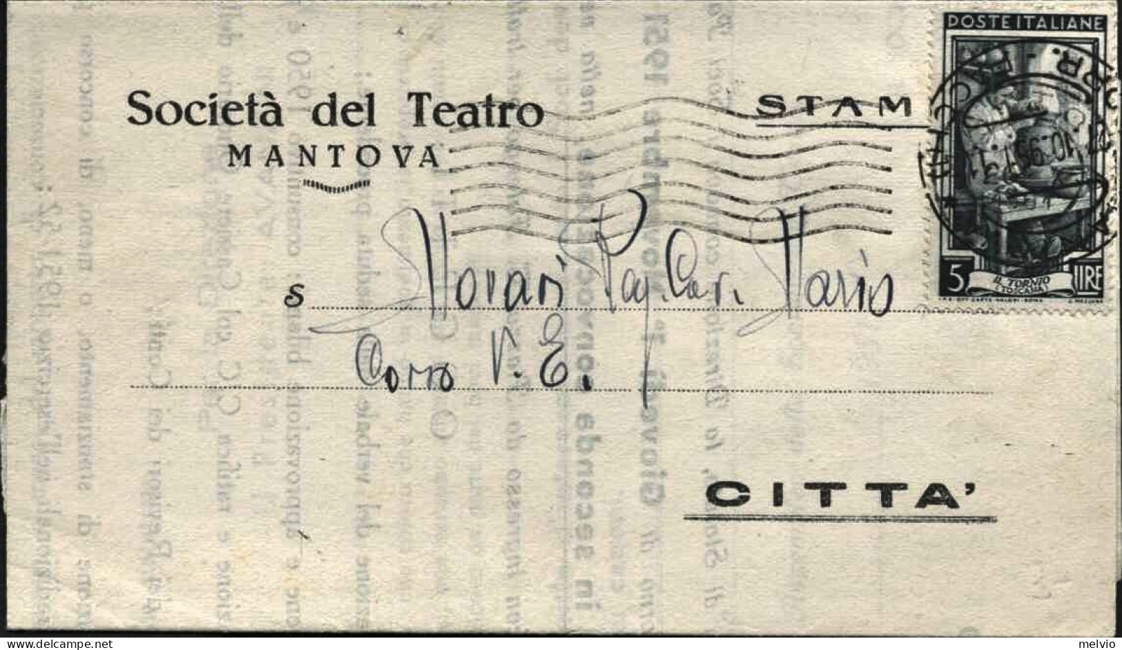 1951-piego A Stampa Della Societa' Del Teatro Mantova Affrancato L.5 Italia Al L - Musique