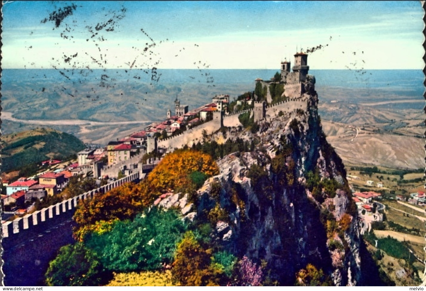 1966-San Marino Cartolina Per Gli U.S.A. Con Bella Affrancatura Multicolore (sei - Briefe U. Dokumente