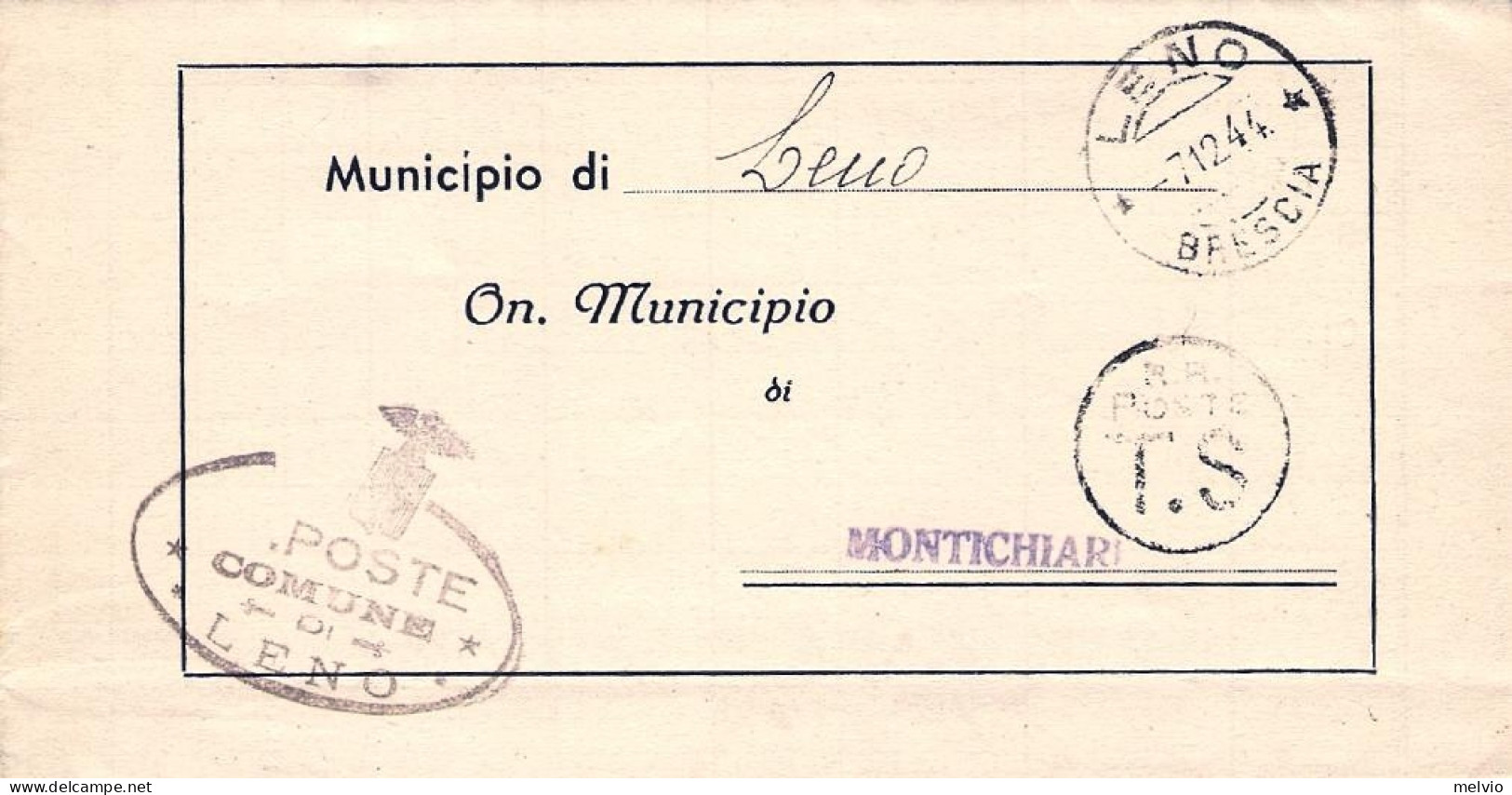 1944-RSI Piego Comunale Con Bollo Ovale Scalpellato (mancante Riferimenti Regie) - Storia Postale