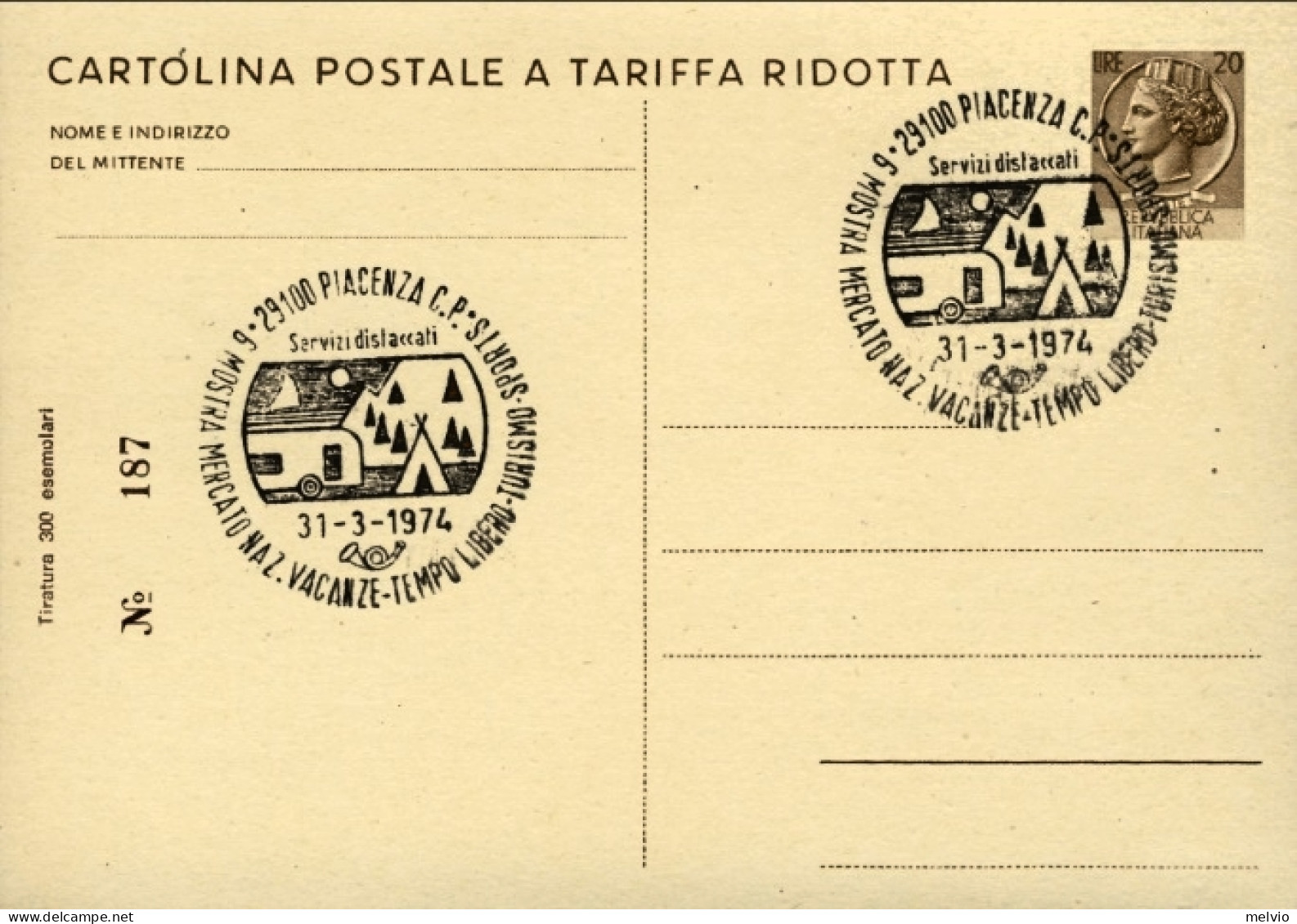 1974-cartolina Postale A Tariffa Ridotta L.20 Bruno Siracusana Ed. Numerata (tir - Interi Postali