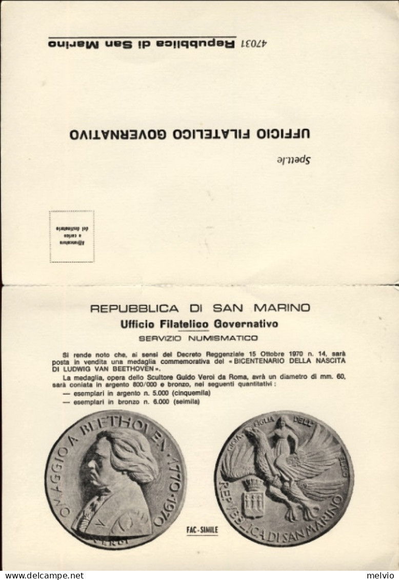 1970-San Marino Cartoncino Doppio Affrancato L.25 Serravalle A Cura Dell'ufficio - Briefe U. Dokumente