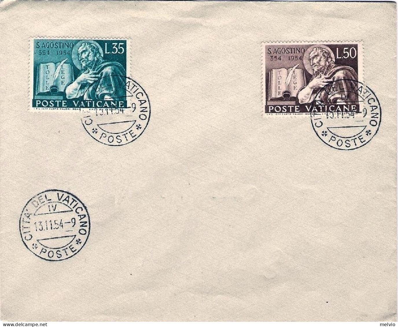 1954-Vaticano S.2v."Sant'Agostino"su Busta Fdc - FDC