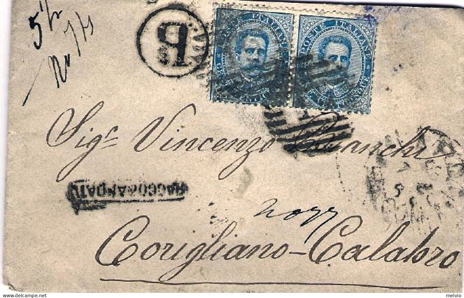 1880-coppia 25c.Umberto I (un Esemplare Perfetto, L'altro Con Dente Angolare Rip - Storia Postale
