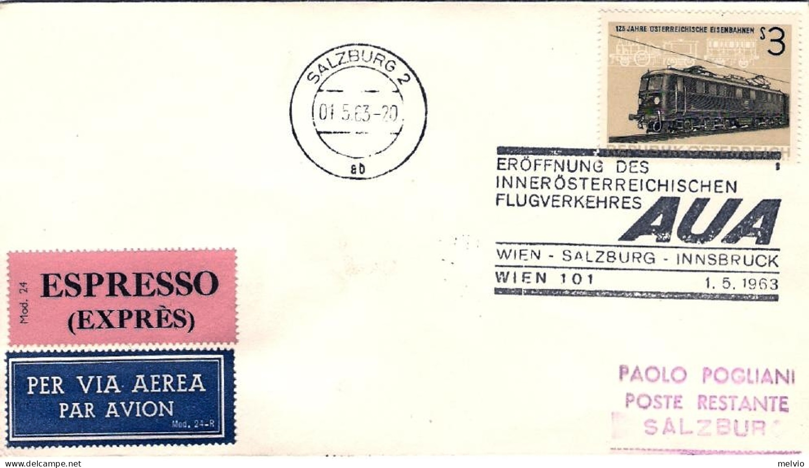 1963-Autriche Osterreich Austria Wien Salzburg Innsbruck Wien 101 AUA Affrancato - Altri & Non Classificati
