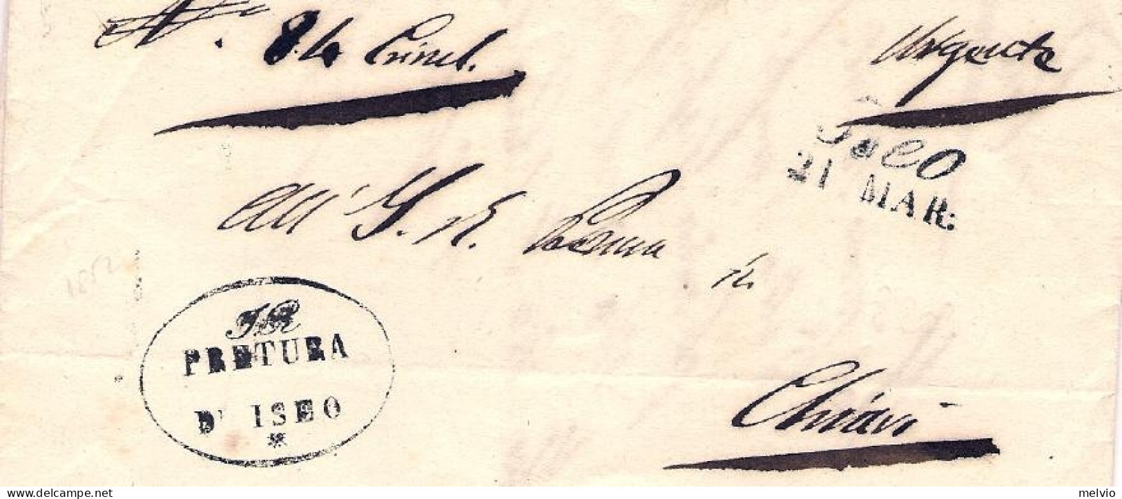 1854-franchigia Con Testo Bollo Corsivo Di Iseo + Bollo Riquadrato I.R. Pretura  - Non Classés