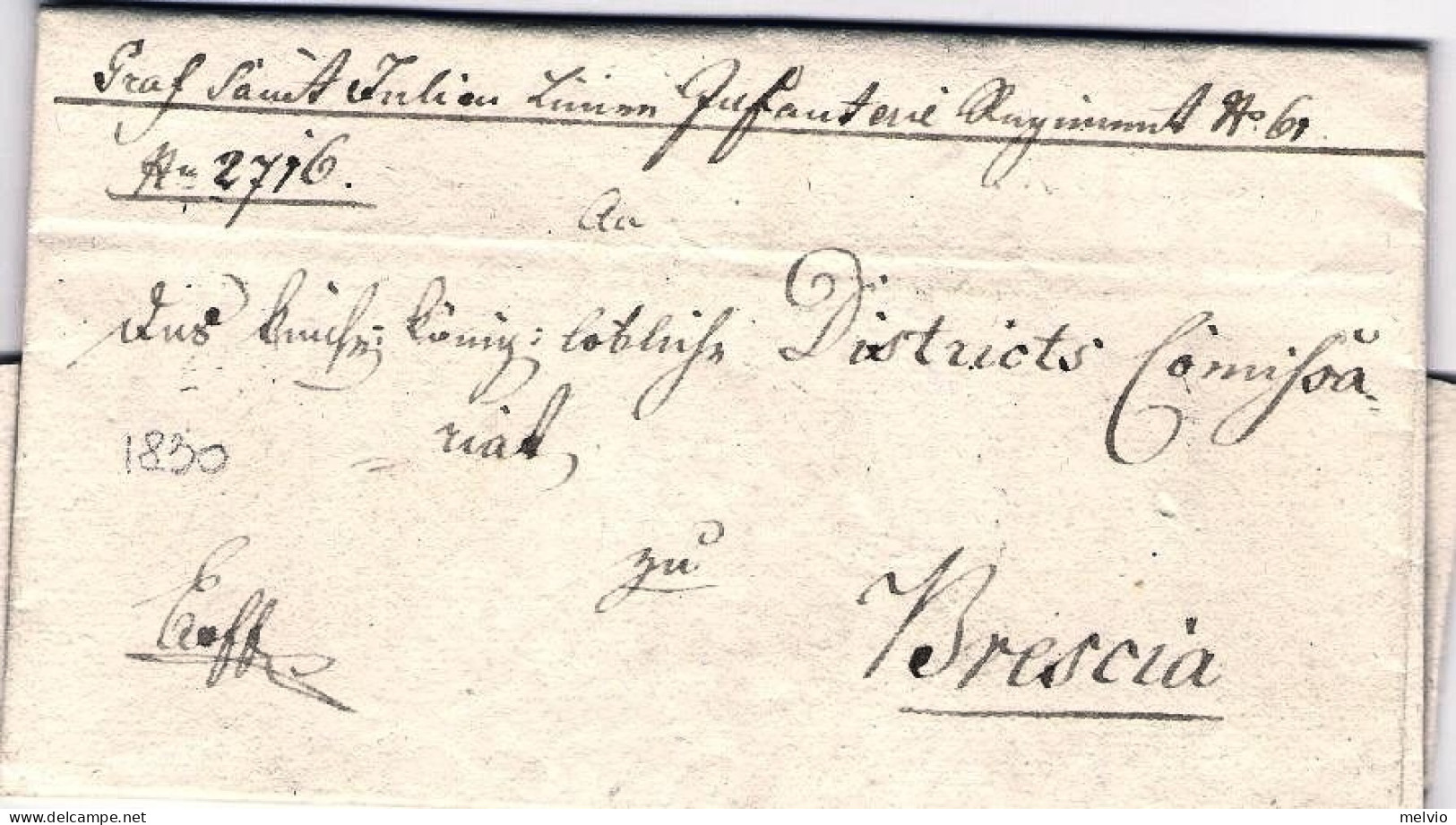 1830-Graf St.Iulien Inft.Regt. 6 Al Verso Di Piego Con Testo Diretto A Brescia,  - 1. ...-1850 Prephilately