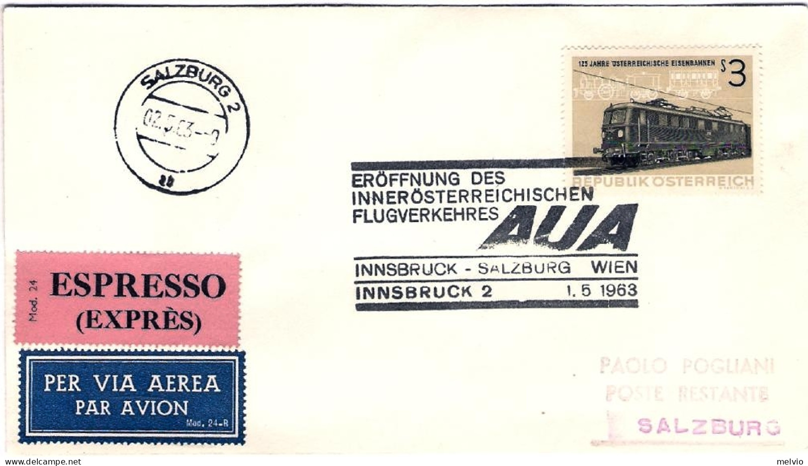 1963-Autriche Osterreich Austria Innsbruck Salzburg Wien Innsbruck 2 AUA Affranc - Other & Unclassified