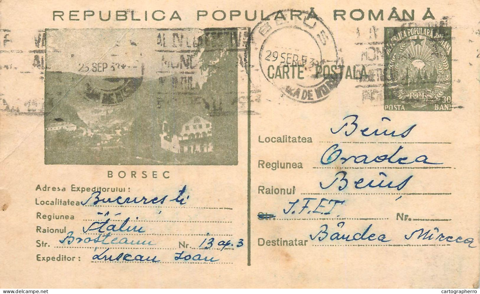 Postal Stationery Postcard Romania Borsec 1953 - Rumania