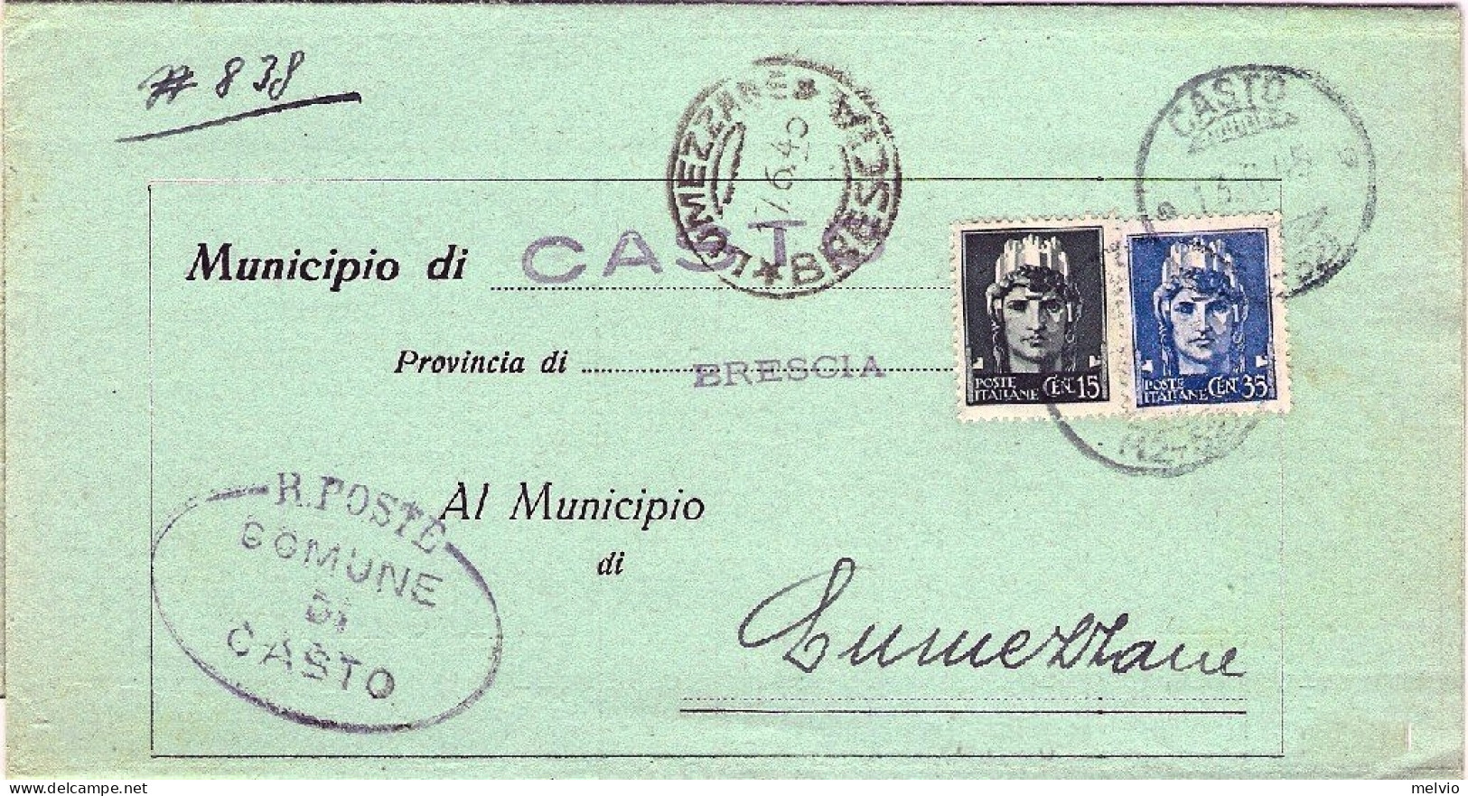 1945-piego Municipale Affrancato 15c.+35c. Imperiale Emissione Di Novara Con La  - Macchine Per Obliterare (EMA)