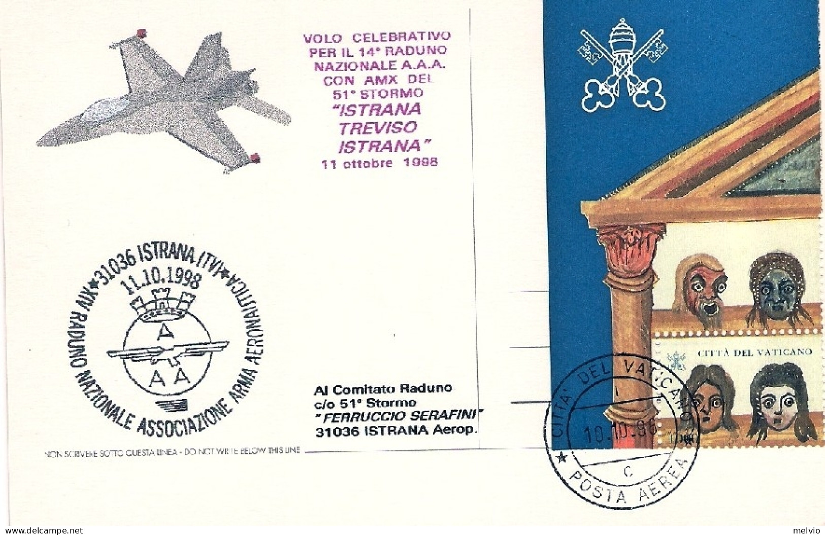 1998-Vaticano Cartolina Illustrata 75 Anniversario Dell'aeronautica Militare - Aéreo