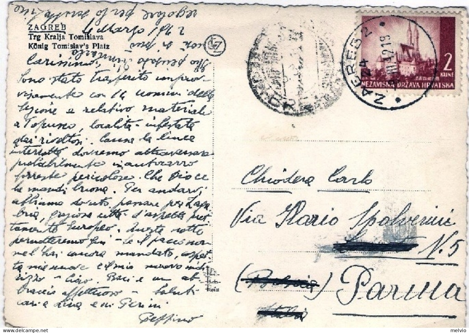 1942-Croazia Cartolina Foto Zagreb Trg Kralja Tomislava Affrancata 2k. Diretta I - Croatie