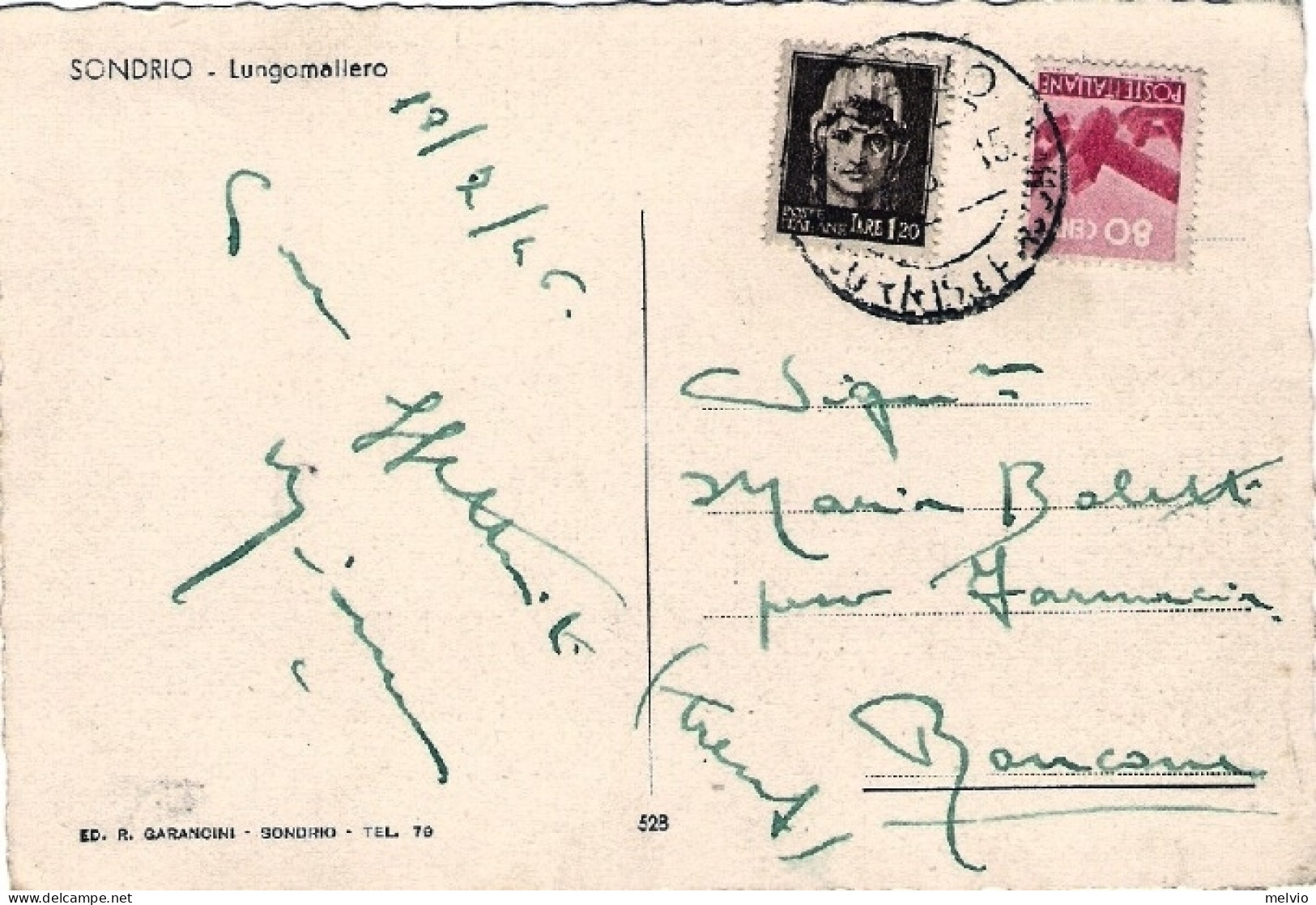 1946-cartolina Sondrio Lungomallero Affrancata L.1,20 Imperiale Senza Fasci + 80 - Sondrio