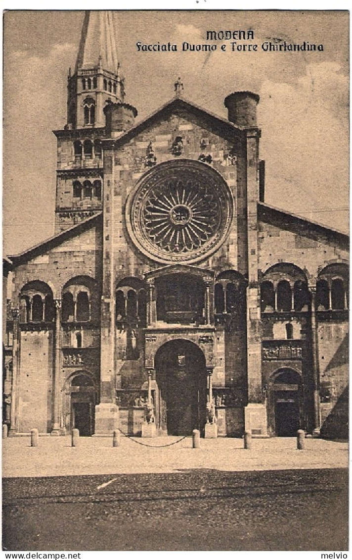 1912-cartolina Modena Facciata Duomo E Torre Ghirlandina Affrancata 5c. Leoni An - Modena