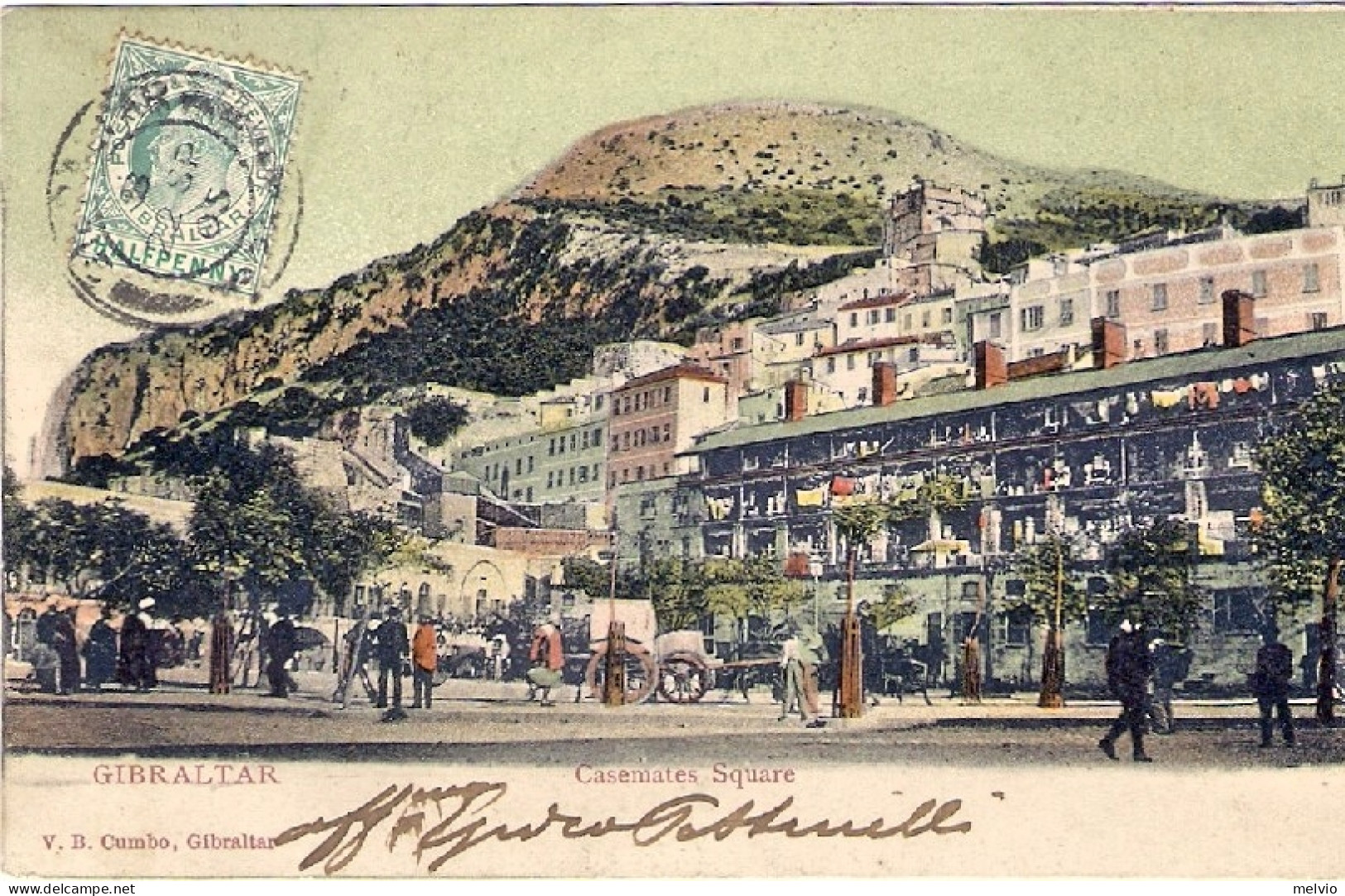 1905-Gibilterra Cartolina Casemates Square Diretta In Italia Affrancata, 5 P.Edu - Gibraltar