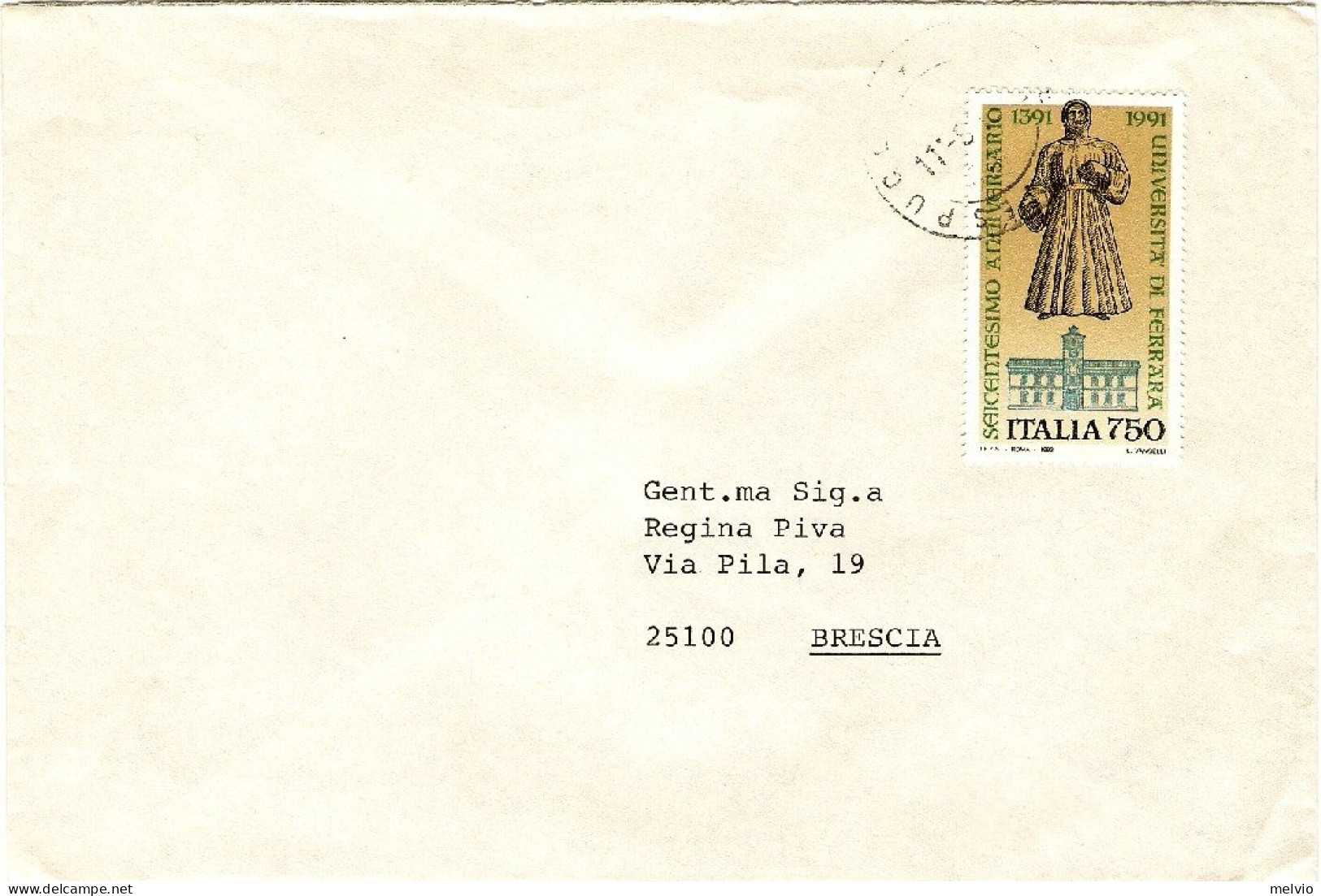 1993-annullo Nave Vespucci Poste Italiane Su Busta Affrancata Con L.750 Universi - 1991-00: Poststempel