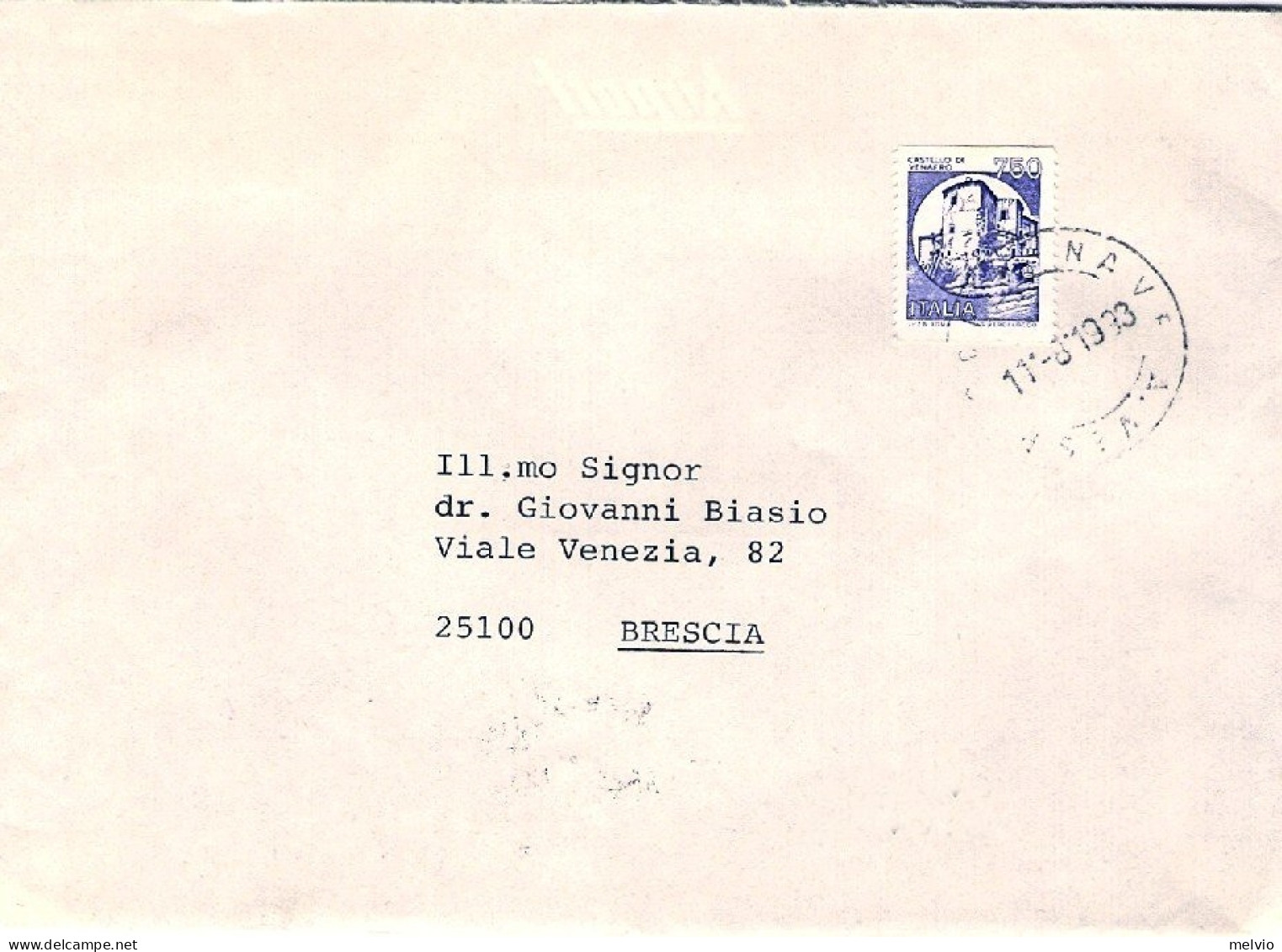 1993-annullo Nave Vespucci Poste Italiane Su Busta Affrancata Con L.750 Castello - 1991-00: Poststempel