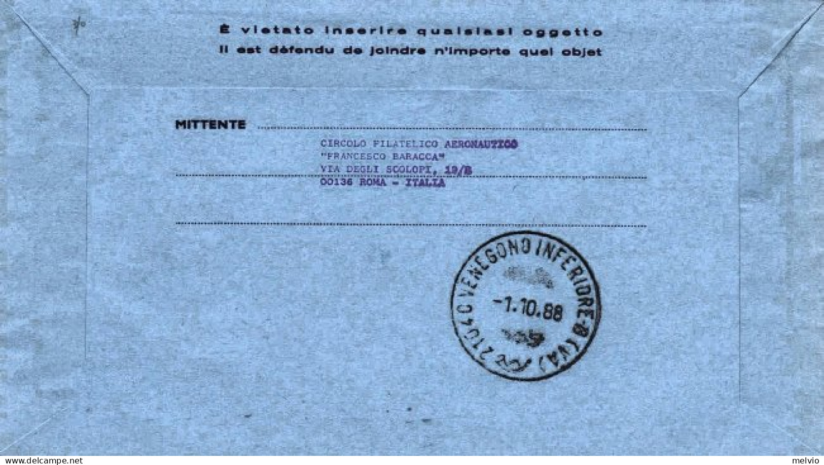 Vaticano-1988  Dispaccio Volo Straordinario Venegono Inferiore Posta Con Mongolf - Poste Aérienne