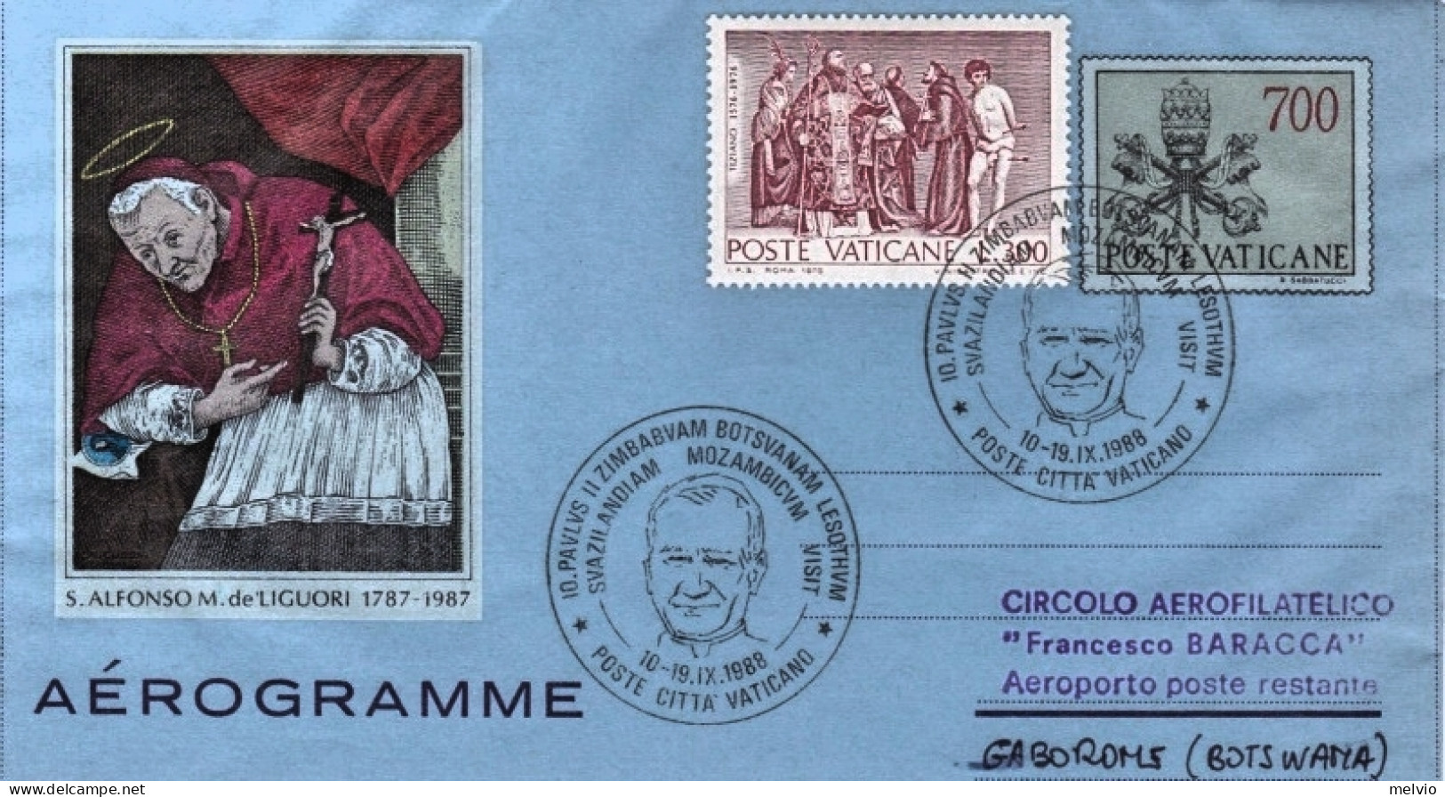 1988-Vaticano Viaggio Papa Giovanni Paolo II^per Gaborone Botswana - Poste Aérienne