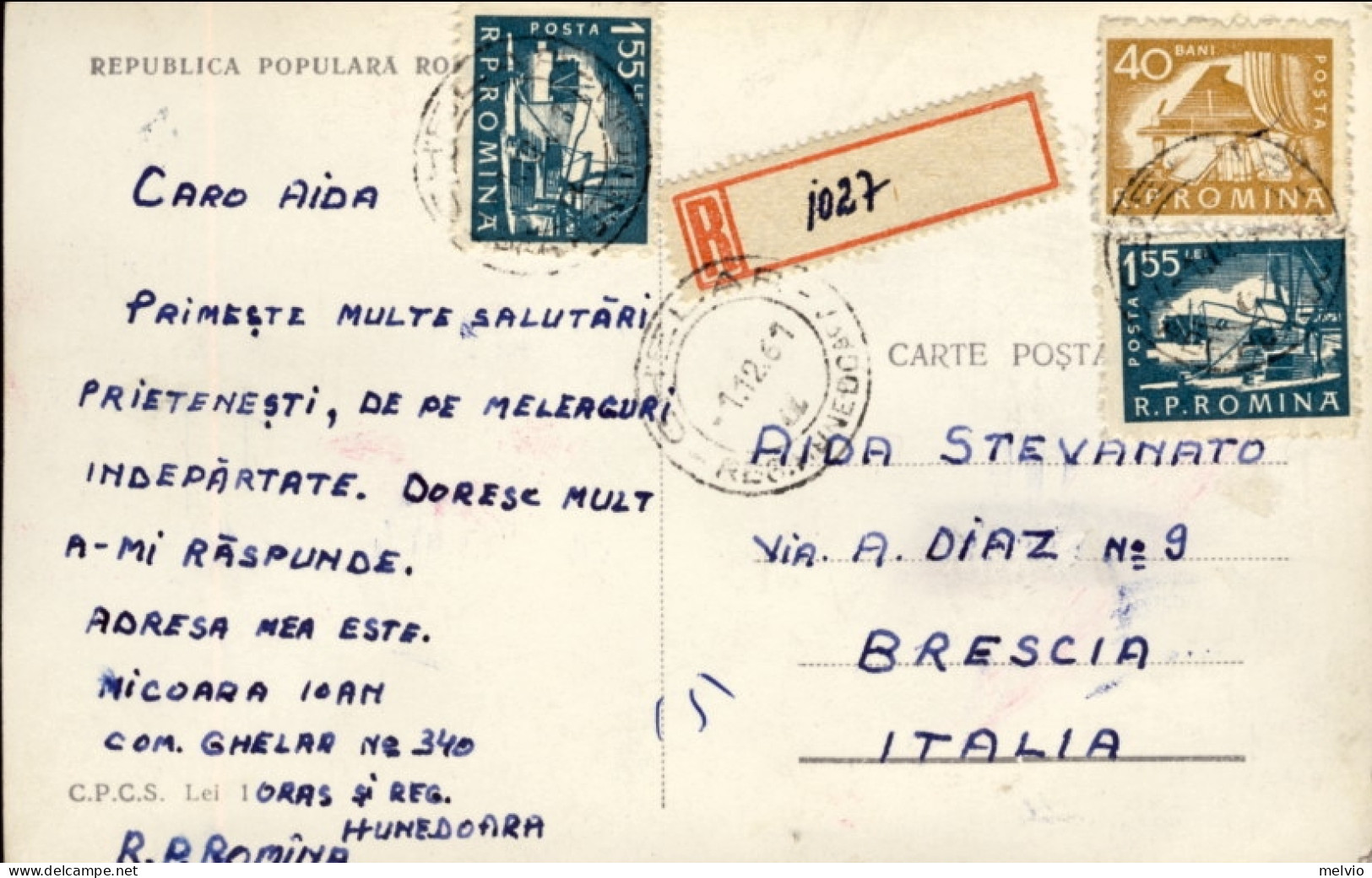 1961-Romania Sibiu Vedere Cartolina Raccomandata Diretta In Italia - Rumania