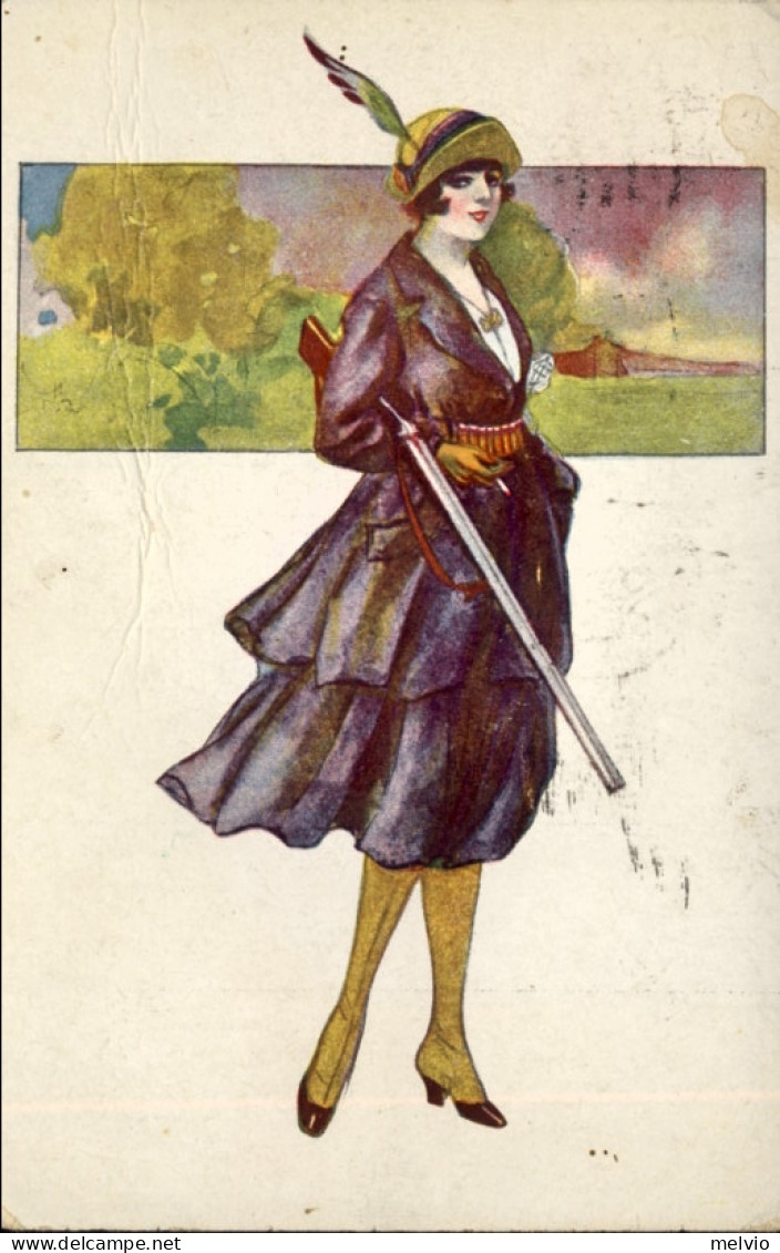 1917-Giovane Cacciatrice Armata Di Doppietta E Con Cinturone Di Cartucce, Viaggi - Fashion