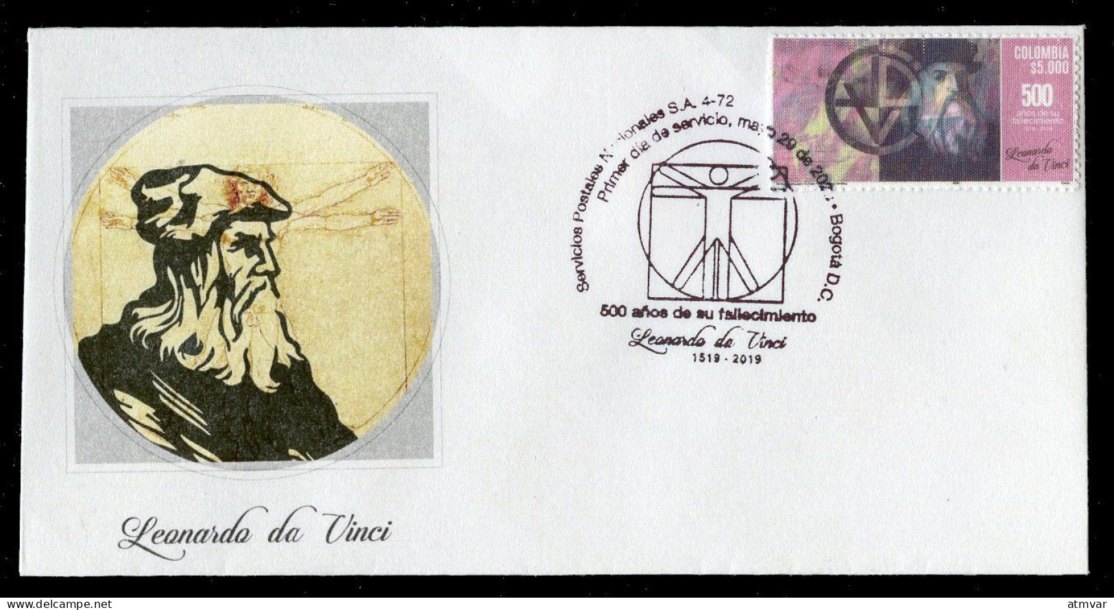 COLOMBIA (2019) First Day Cover - 500 Años Fallecimiento Leonardo Da Vinci - Kolumbien