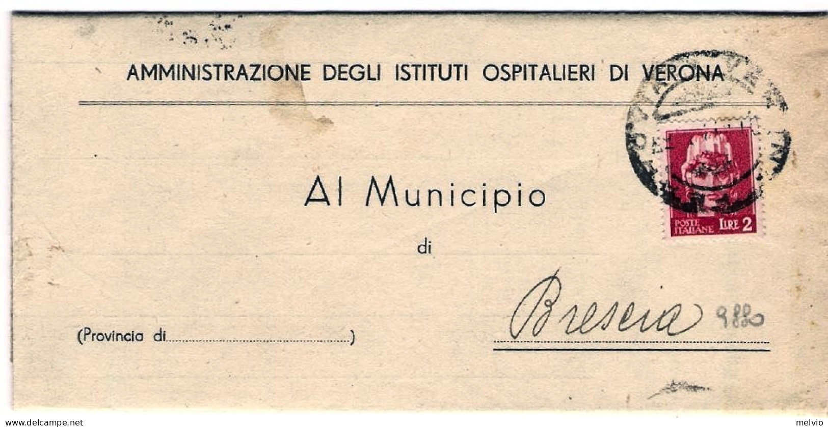 1945-piego Ospedaliero Affrancato L.2 Imperiale Senza Fasci Emissione Di Roma - Storia Postale