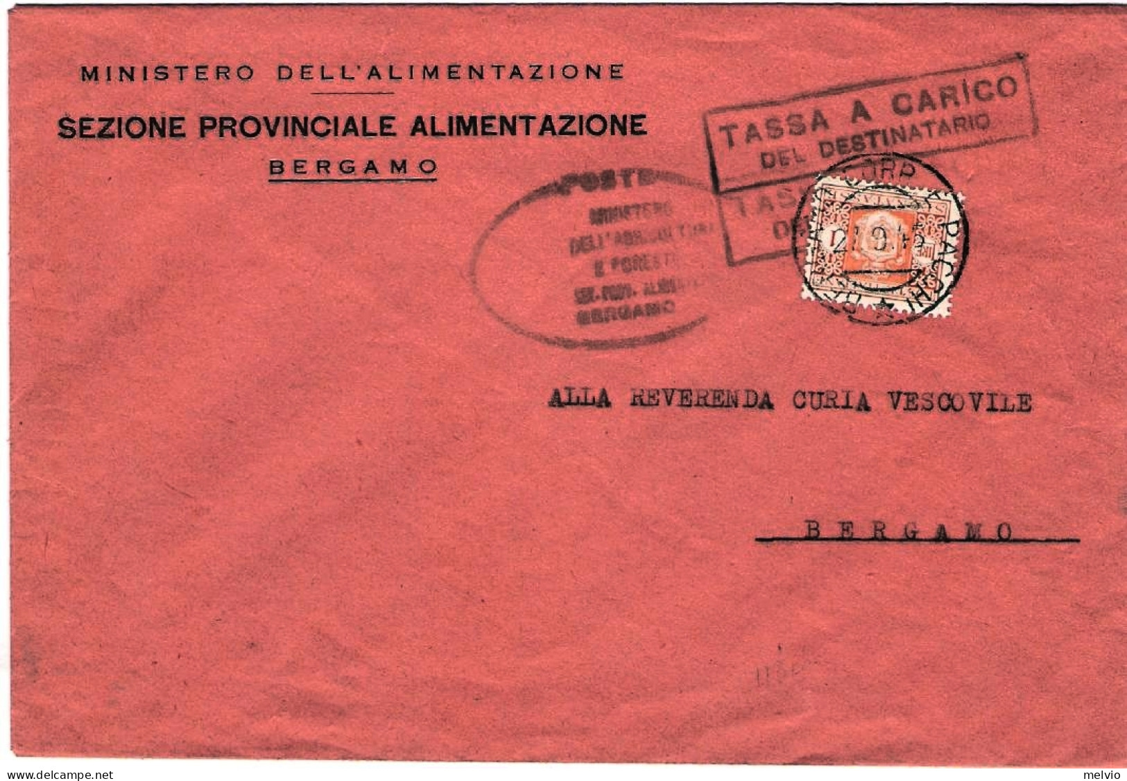 1945-busta Con Tassa A Carico Del Destinatario Espletata Con Il Segnatasse L.1 I - Storia Postale