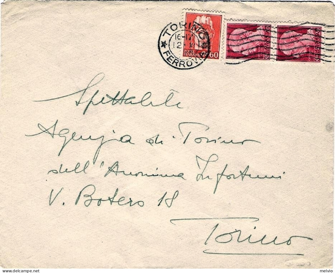 1945-Luogotenenza Busta Affrancata Coppia 20c.+60c. Imperiale Senza Fasci - Storia Postale