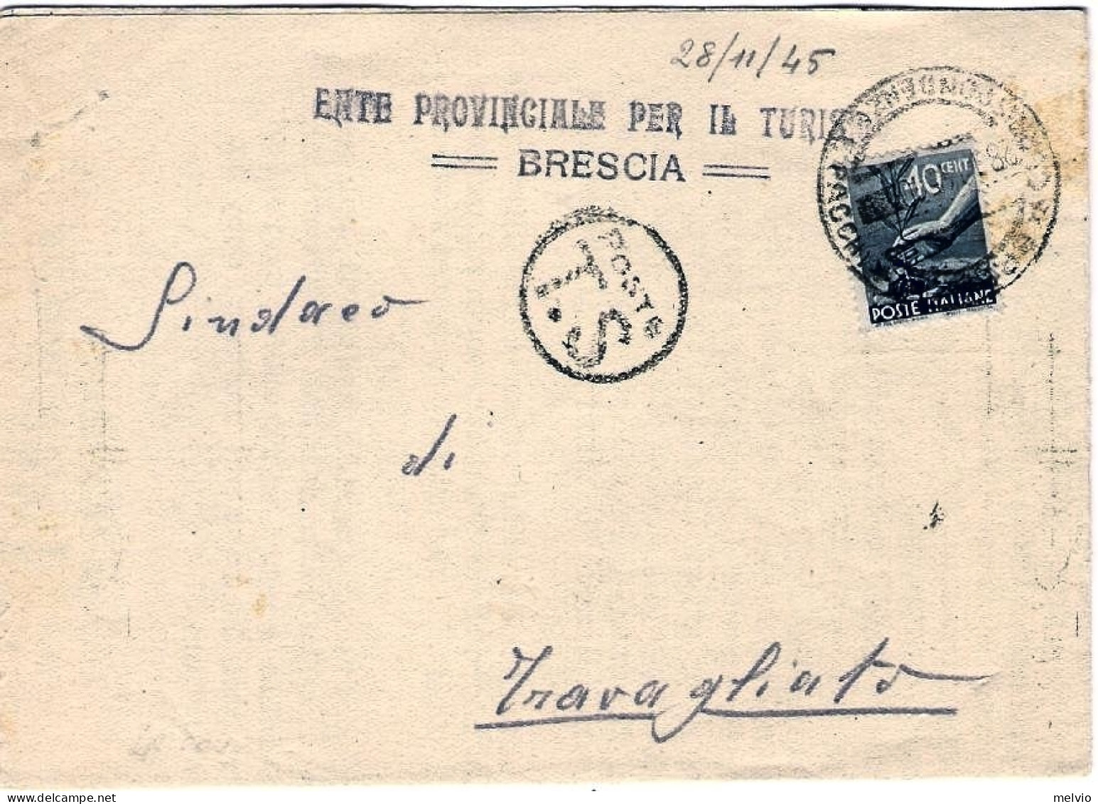 1945-piego Ciclostilato Affrancato 40c.Democratica Isolato+bollo Poste T.S. - Marcophilie