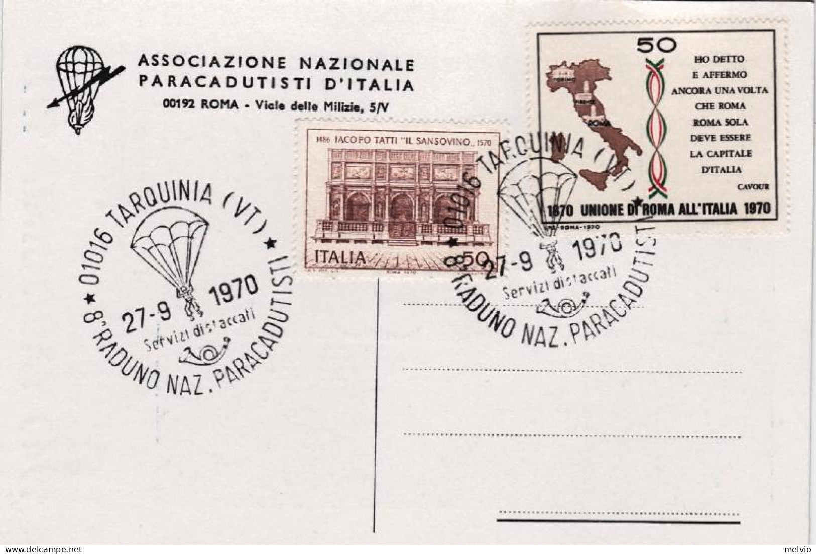 1970-con Cachet Tarquinia (VT) 8^ Raduno Nazionale Paracadutisti - 1961-70: Marcophilia