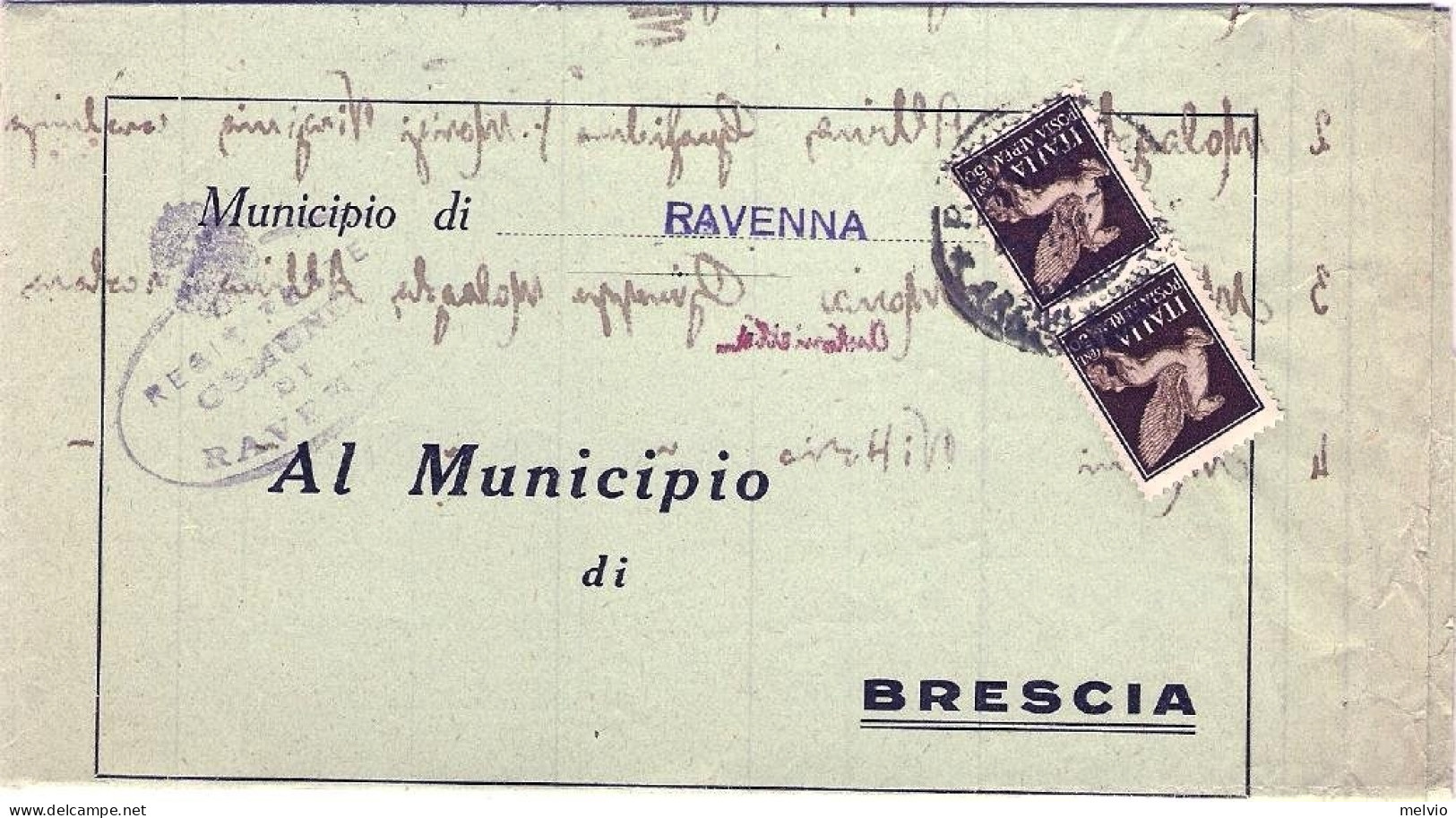 1945-piego Affrancato Posta Aerea Coppia 50c. Pegaso - Storia Postale