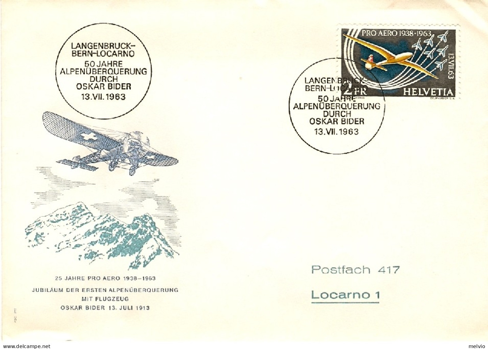 1963-Svizzera Fdc Illustrato Affrancato 2fr.Pro Aereo - FDC