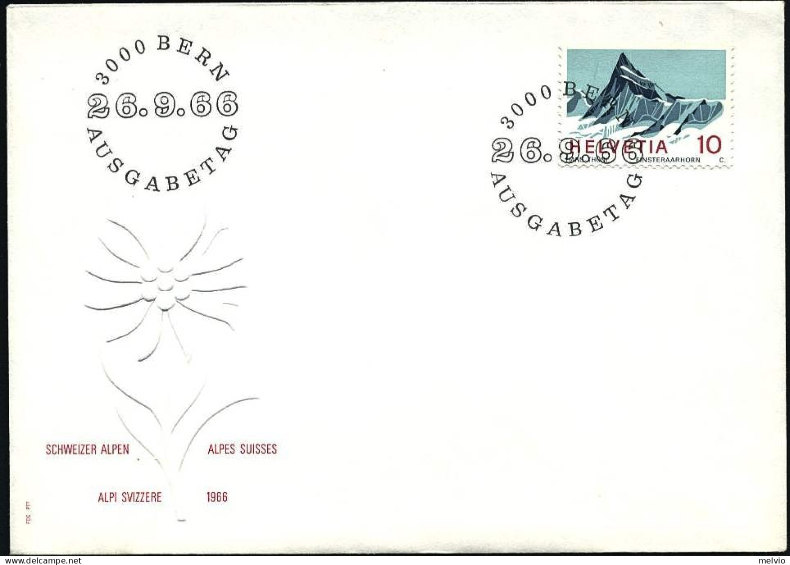 1966-Svizzera S.1v."Monte Finsteraarhorn"su Fdc Illustrata - FDC