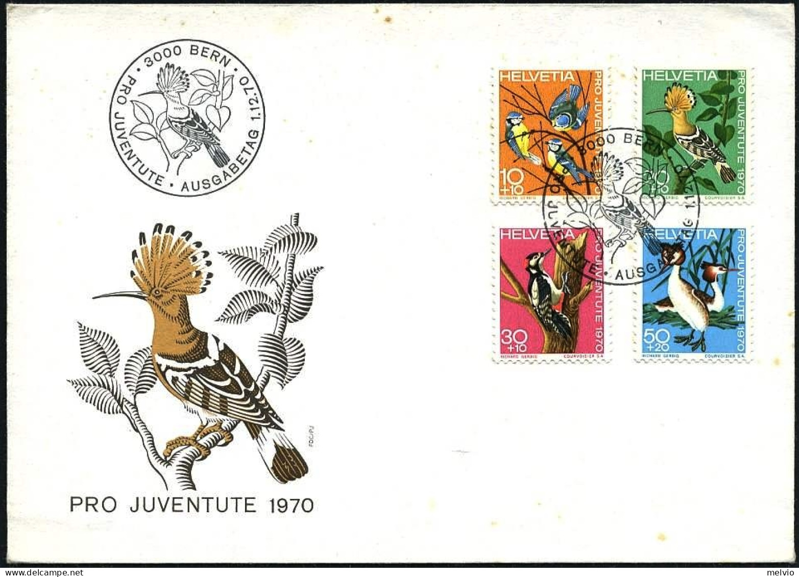 1970-Svizzera S.4v."Pro Juventute,uccelli"su Fdc Illustrata - FDC